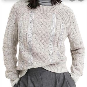 J Crew Wool Cable Knit & Sequin Sweater